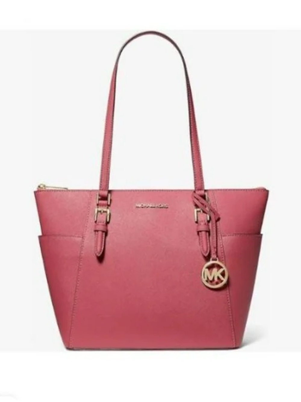 Michael Kors Rose Saffiano Leather Tote with Gold MK Charm